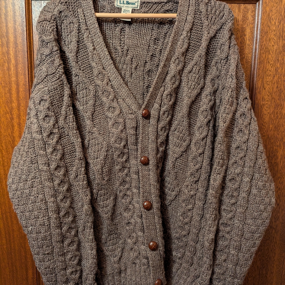 L.L. Bean Brown Cable Knit Cardigan